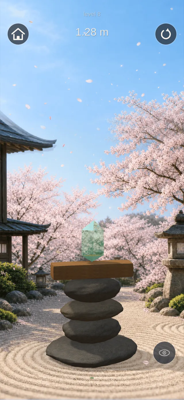 A completed level with a five-stone tower in daylight sakura