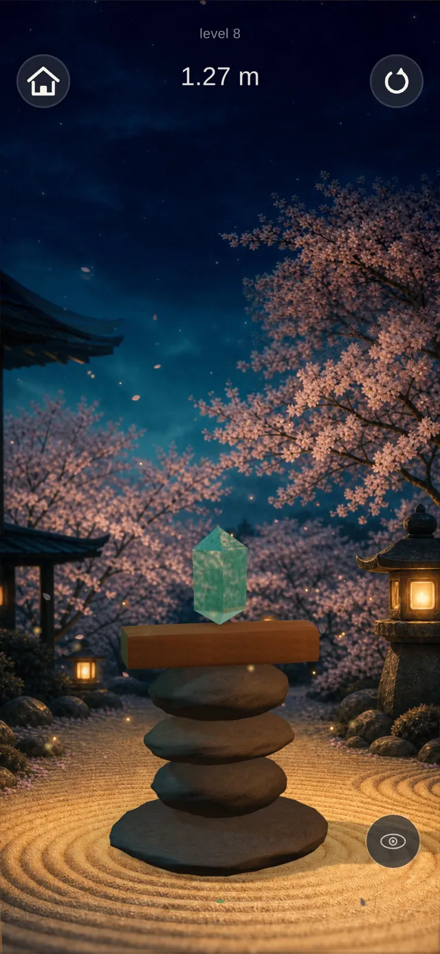 Five-stone tower complete in the sakura garden at night